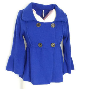 Free People Sweater Coat Double Breasted Wool Bell Sleeves Blue